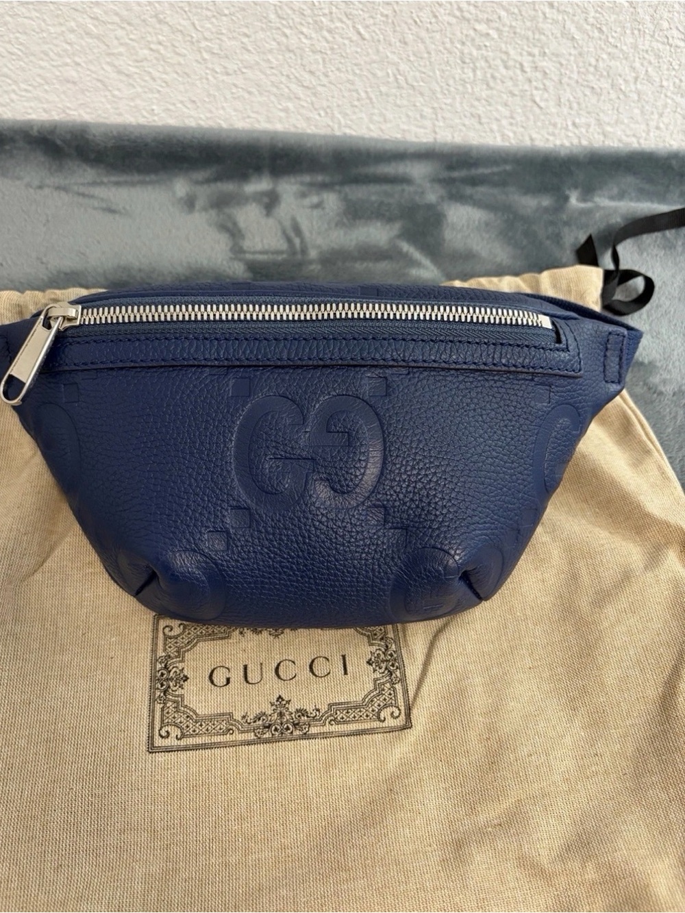 Brand New Gucci Blue Jumbo GG Embossed Leather Mini Belt Bag – Crossbody
